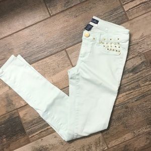 Mint jeans with gold studs